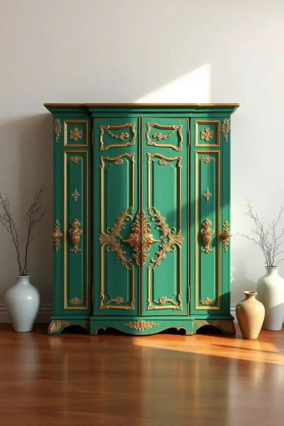 stylish green gold cabinets