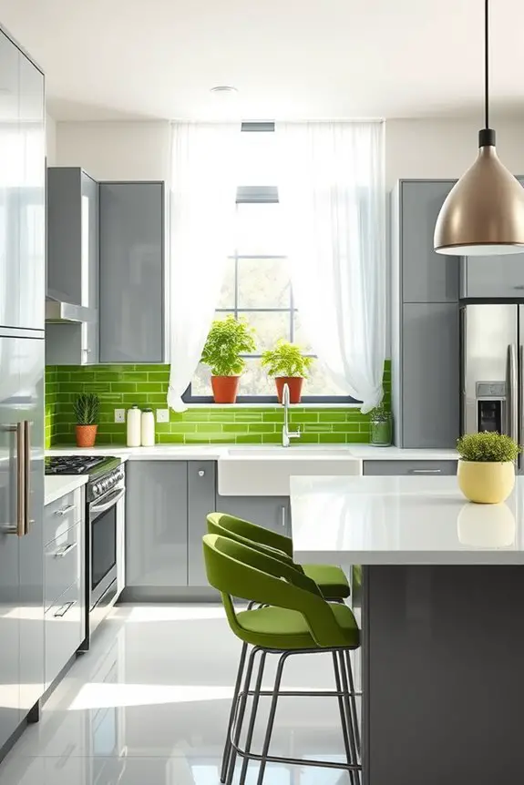 stylish grey and green workspace