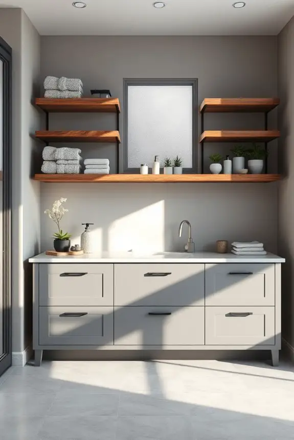 stylish grey open shelving