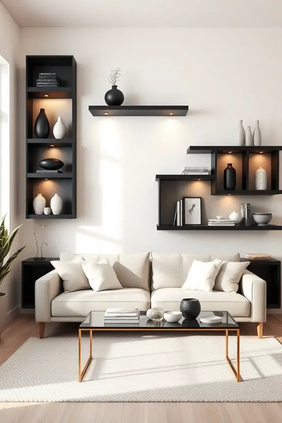stylish illuminated wall shelves