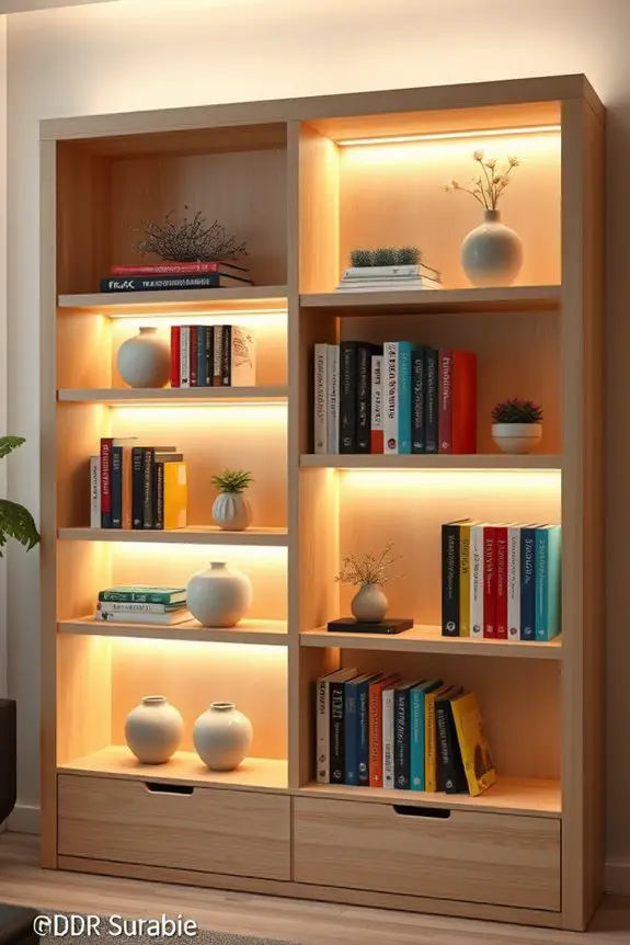 stylish integrated bookshelf lighting
