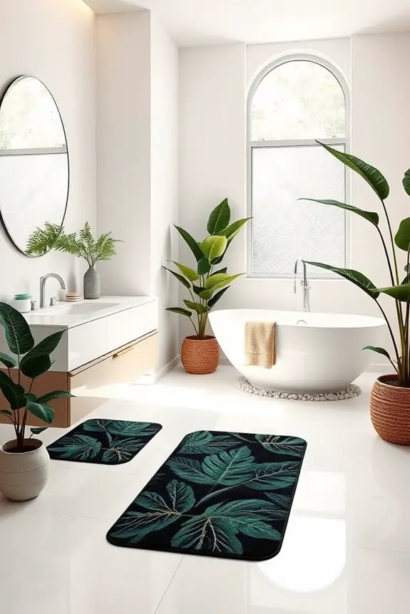 stylish leaf patterned bathroom mats