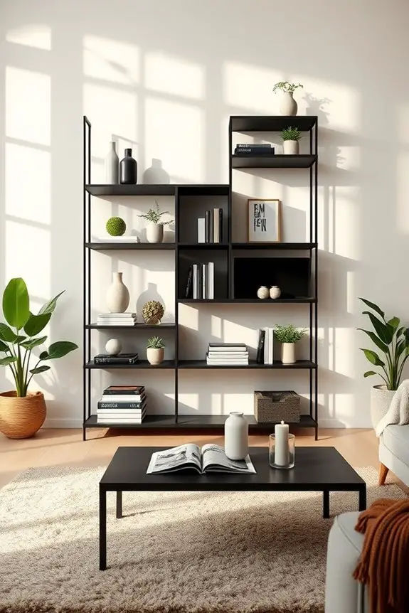 stylish multi tiered black shelving