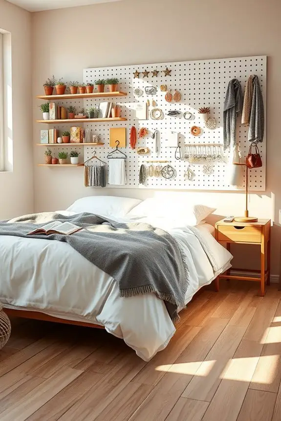 stylish pegboard bedroom organization
