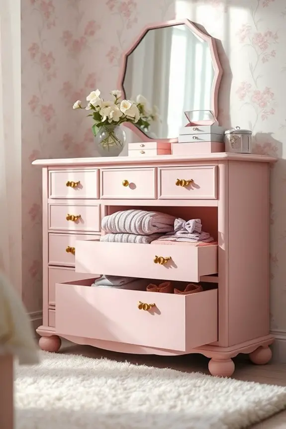 stylish pink dresser organization