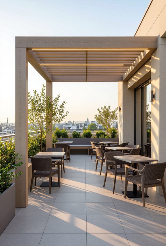 stylish shaded rooftop seating