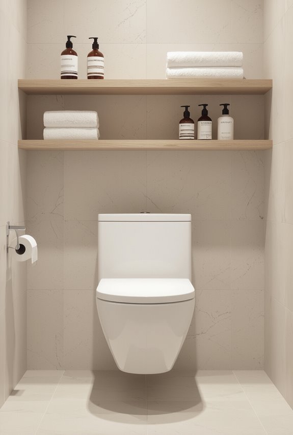 stylish storage above toilet