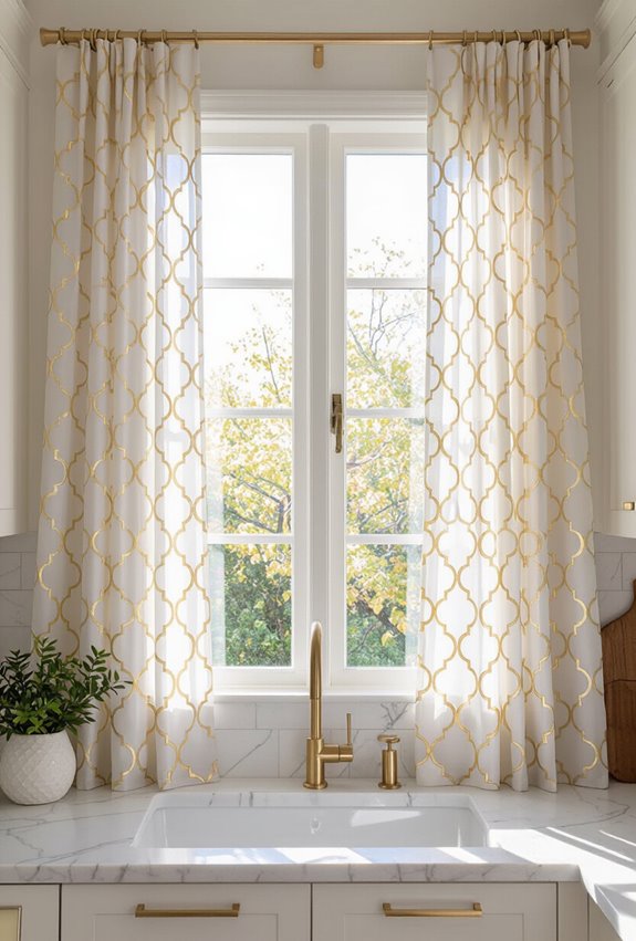 subtle gold patterned kitchen windowdressings