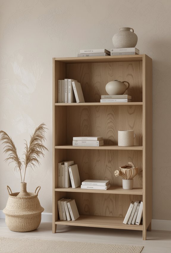 subtle linen textured bookshelf warmth