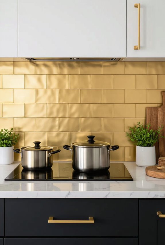 subtle metallic gold backsplash accents