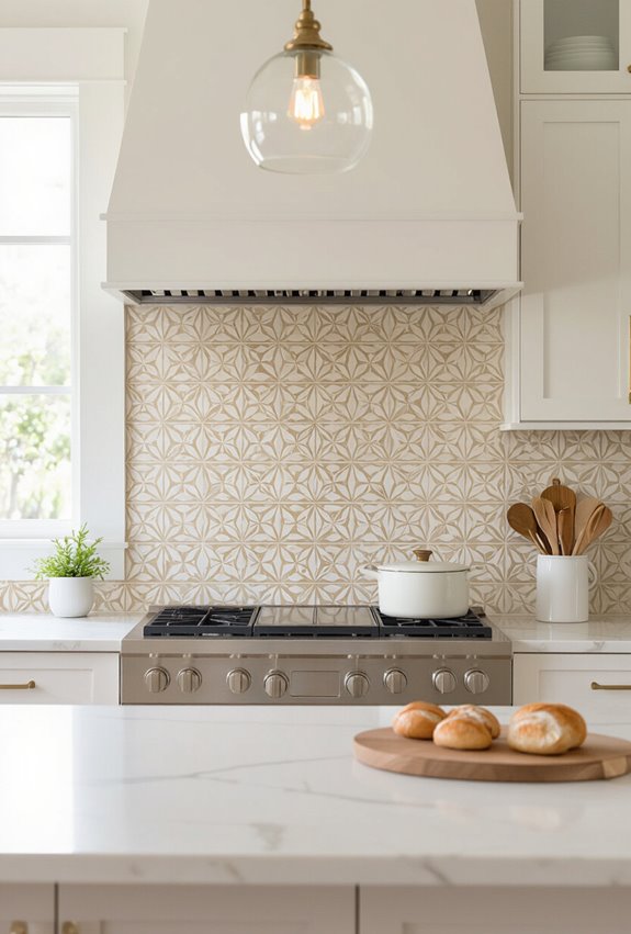 subtle patterned pastel backsplash