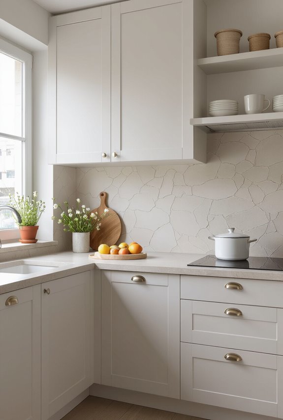 subtle tactile plaster backsplash
