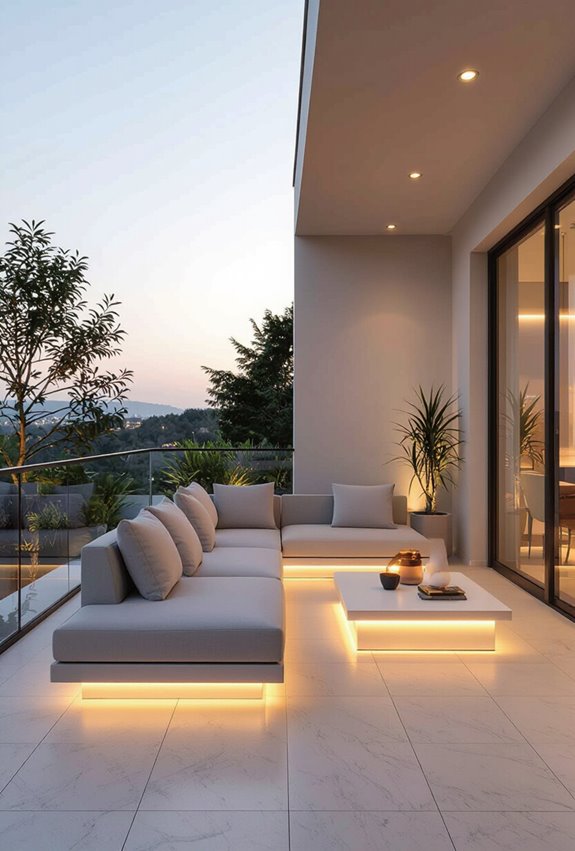 subtly illuminated sculptural balcony furniture