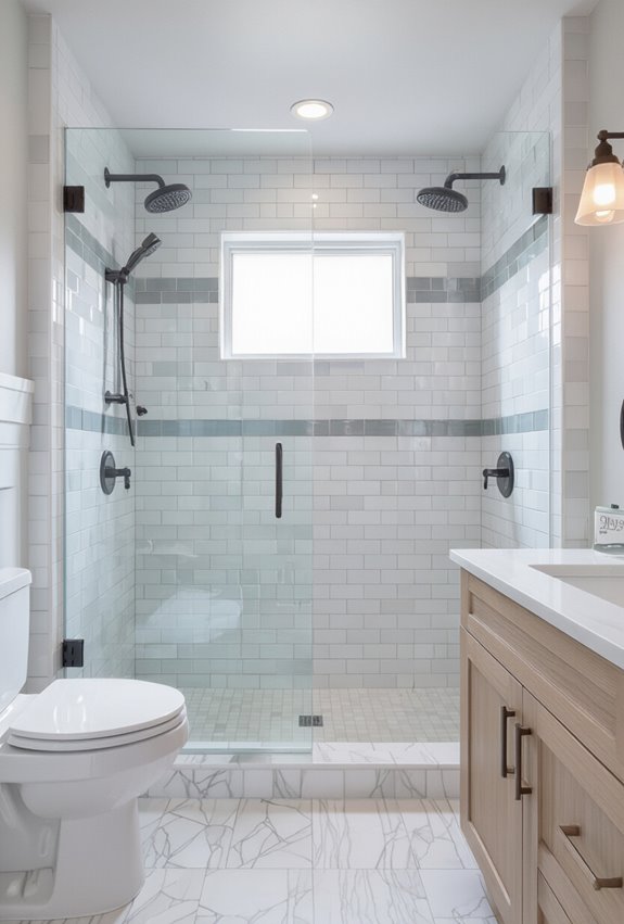 subway shower with green stripe