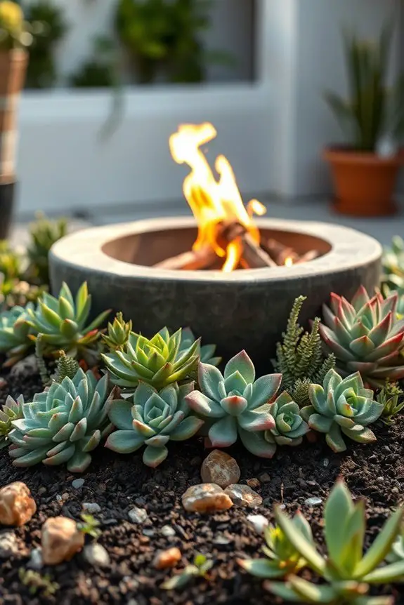 succulents enhance fire pit