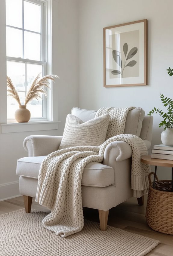sunlit cottagecore textured reading nook