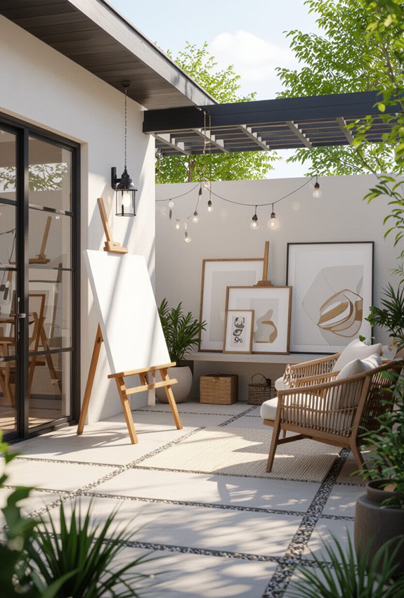 sunlit courtyard art studio