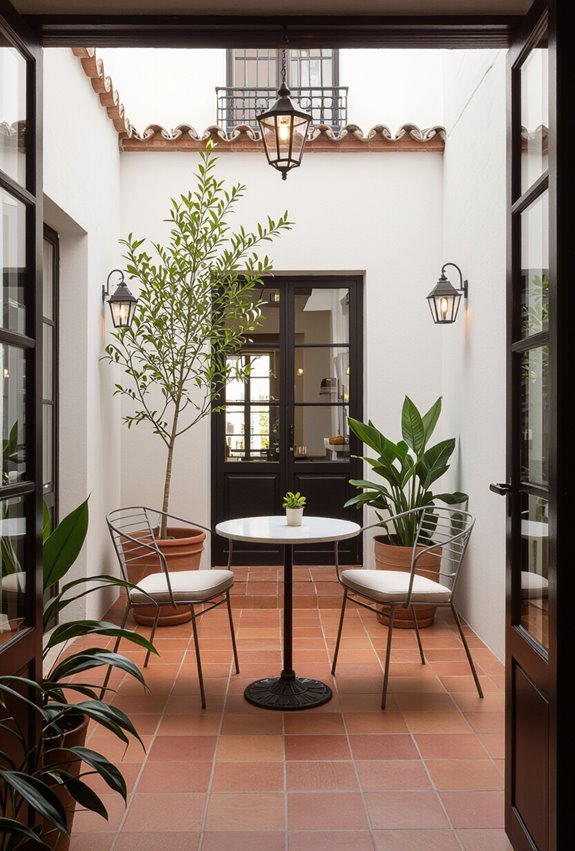 sunlit terracotta citrus courtyard