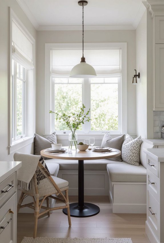 sunlit window seat dining nook