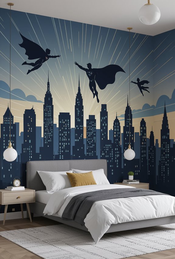 superhero bedroom mural design