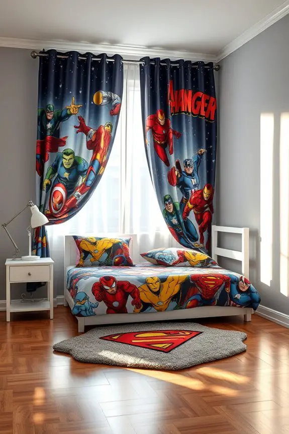 superhero themed curtains enhance decor