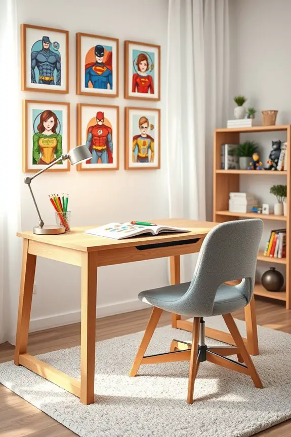 superhero themed study area