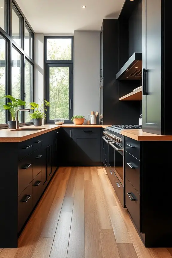 sustainable black kitchen cabinets