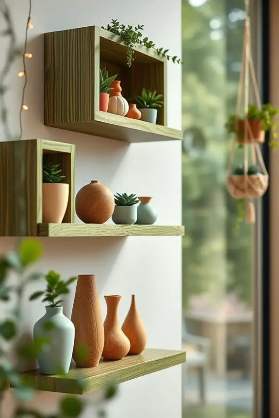 sustainable decorative green shelves