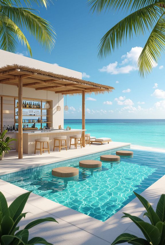 swim up tropical pool bar