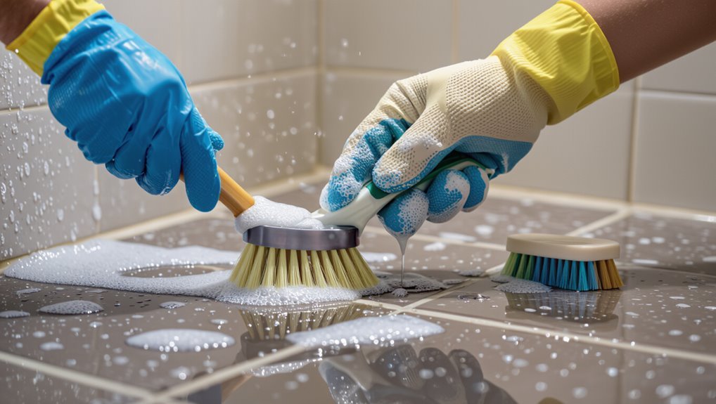 systematic tile and grout scrubbing