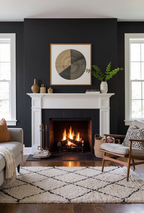 tactile layered cozy fireplace vignette
