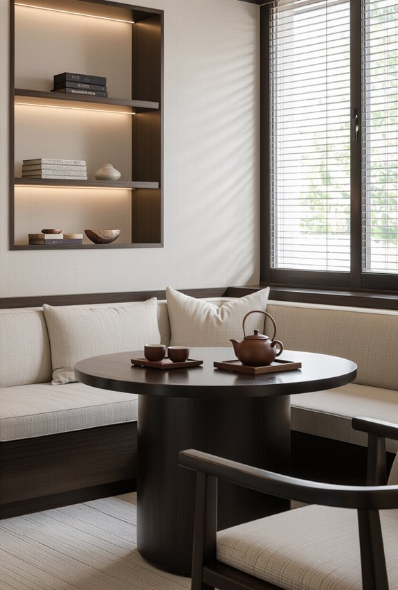 tea corner with shelves