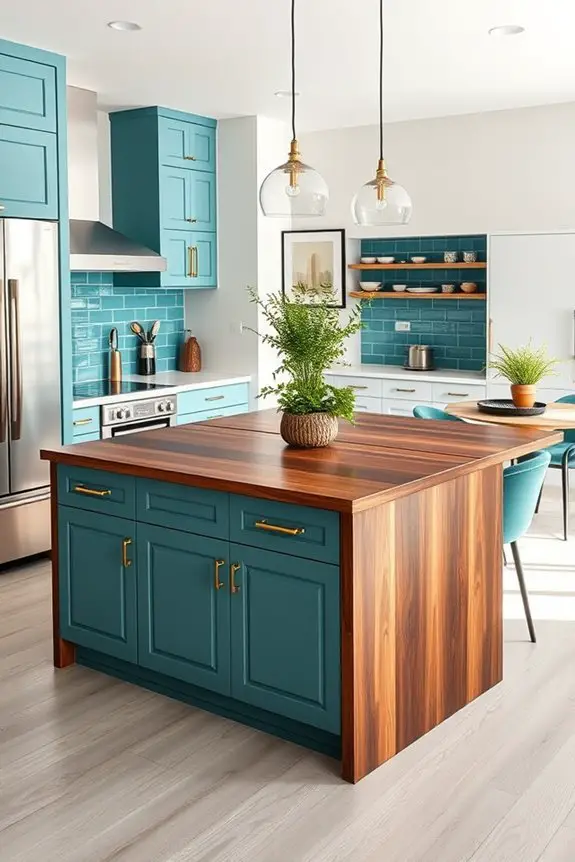 teal and chestnut kitchen design