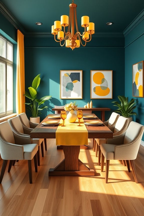 teal and yellow dining vibrance
