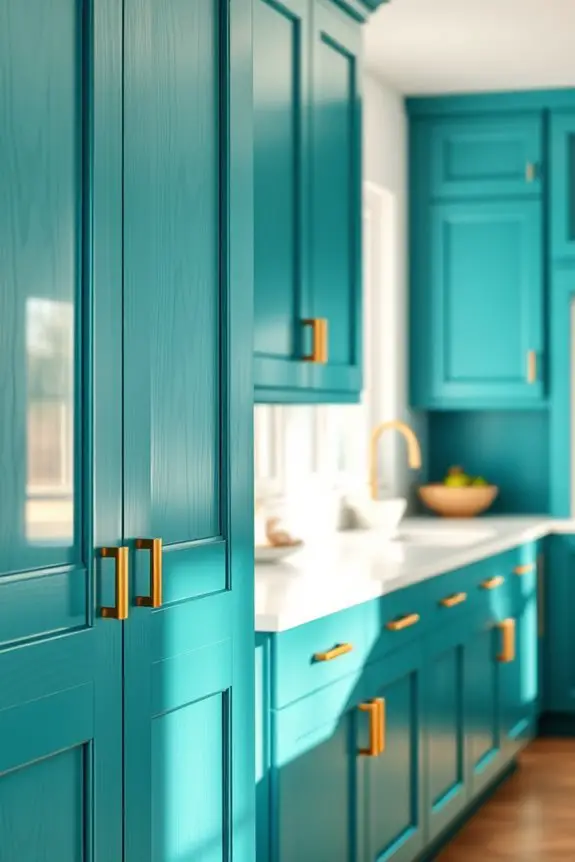 teal coastal kitchen cabinets