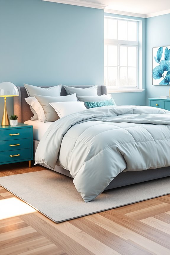 teal nightstands enhance bedroom decor