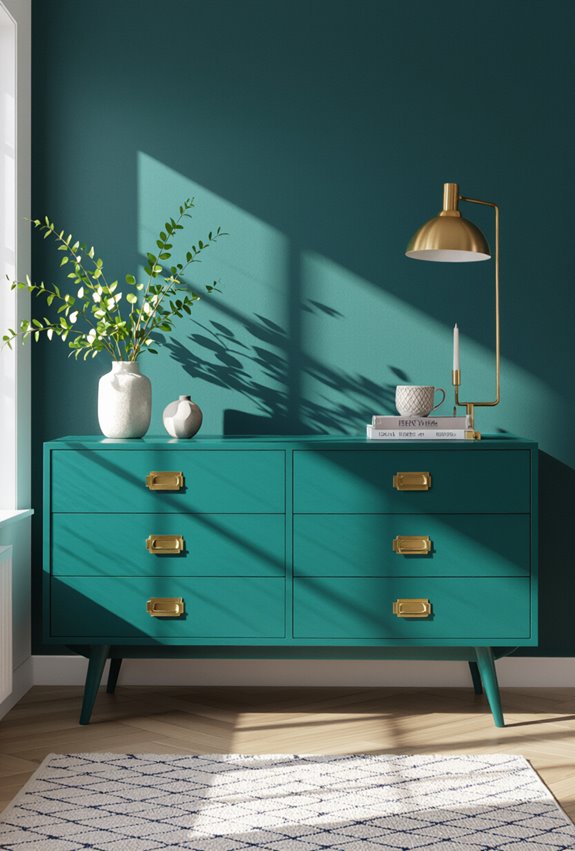 teal sideboard gold hardware