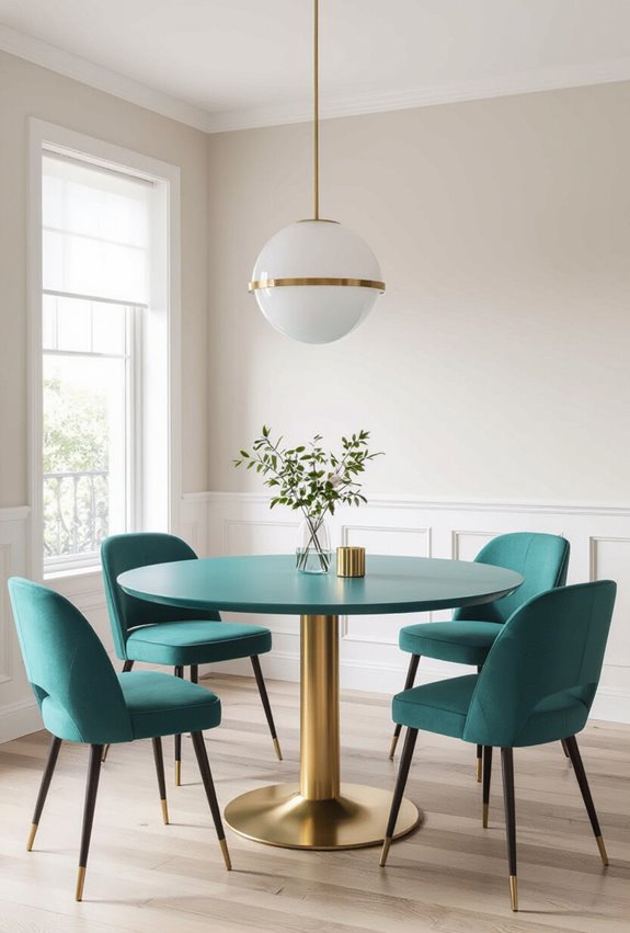 teal table gold pedestal