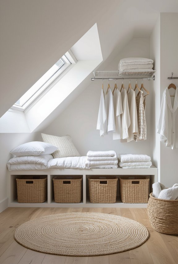 tension rod basket linen storage