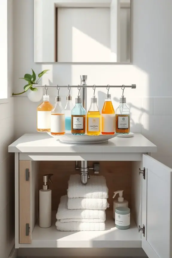 tension rod cleaning organization