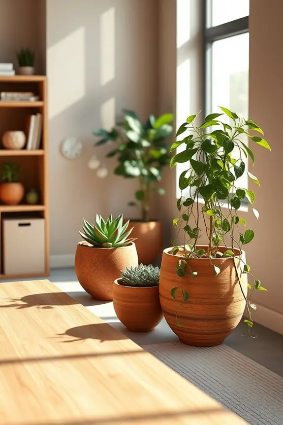 terracotta planters enhance workspace