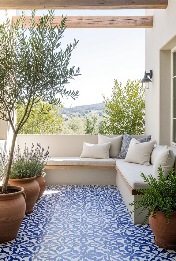 terracotta tiled citrus patio lounge