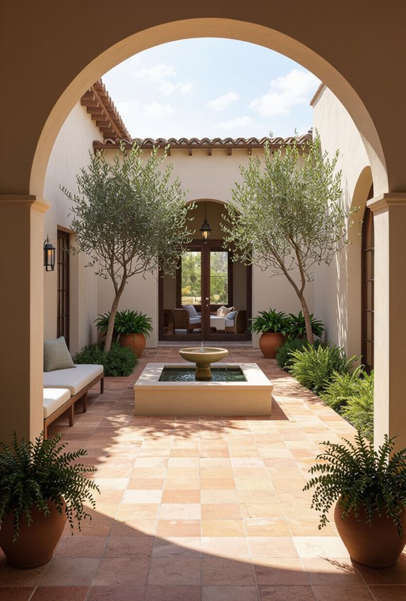 terracotta tiled olive tree courtyard