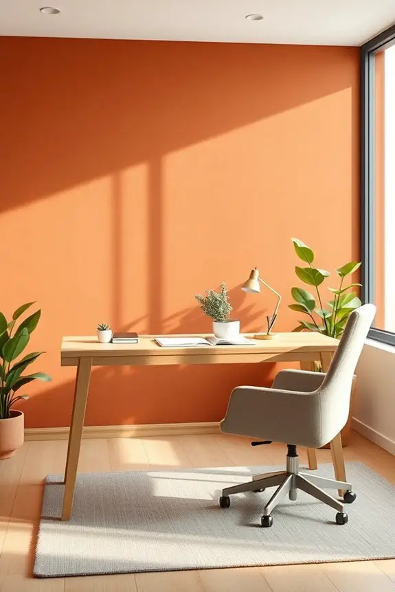 terracotta wall enhances workspace