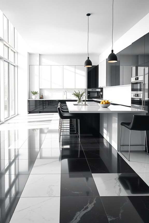textured black and white flooring