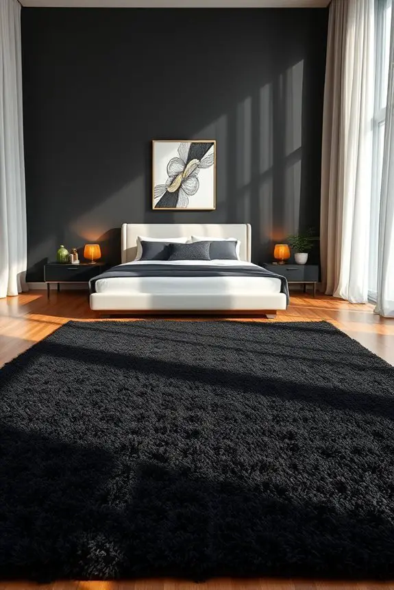textured black rugs elevate bedrooms