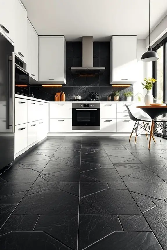 textured black tile flooring