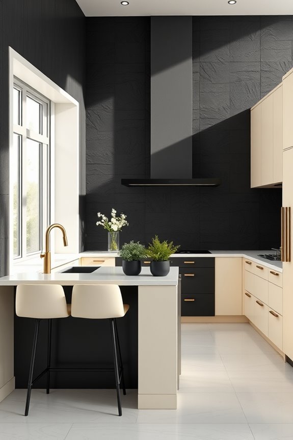 textured black walls cream fixtures