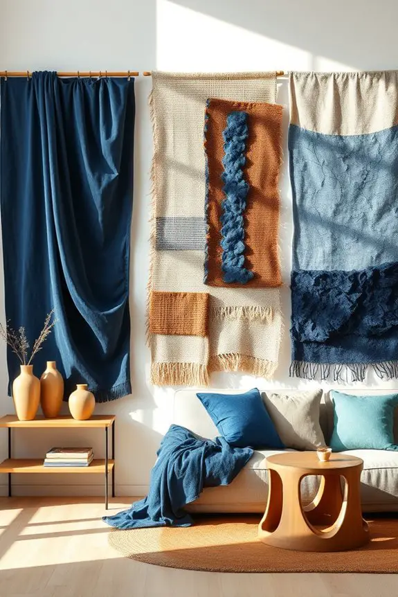 textured blue brown wall hangings