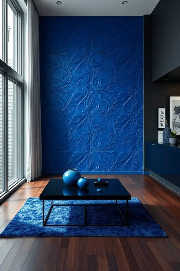 textured blue wall panels
